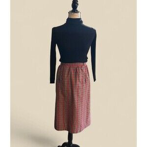 VTG JH 70s Union Red Plaid Midi Skirt Zip Up 24in Waist